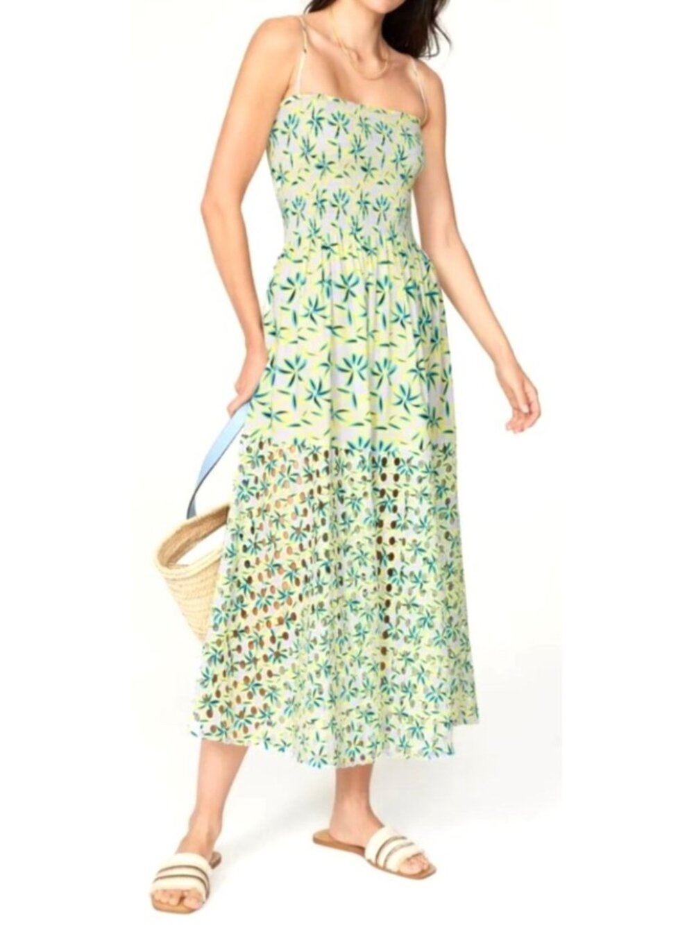Solid & Striped Women's Sz M Floral Lace Maxi Dress Smocked Bodice Adjustable